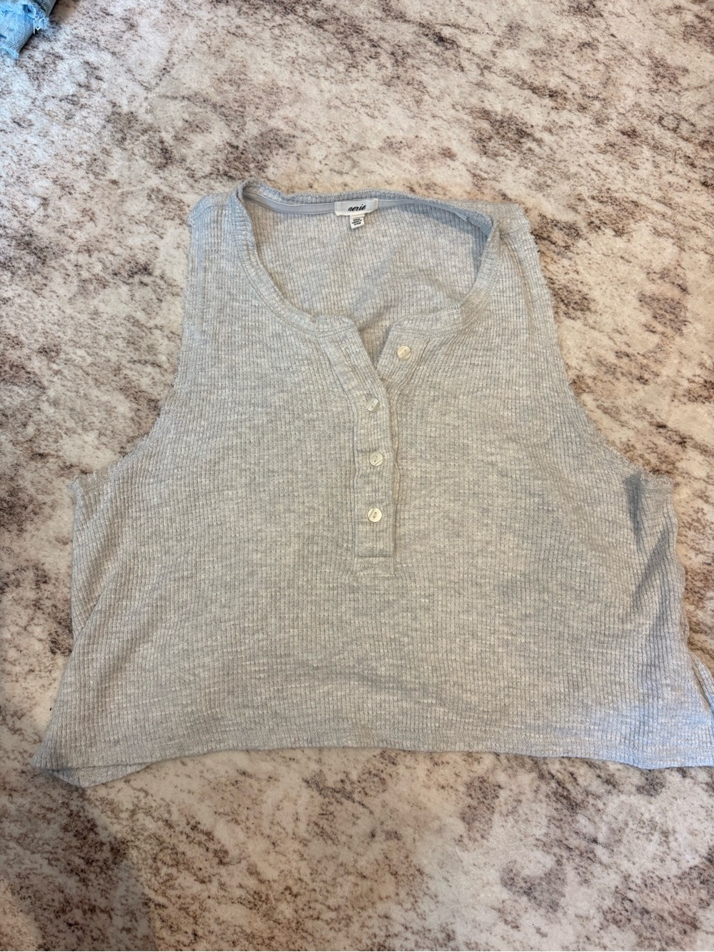 aerie Light Gray Ribbed Henley Tank Top